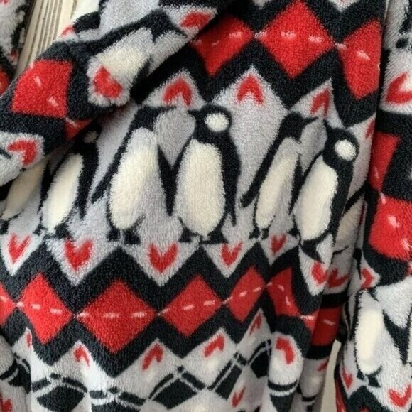 NEW‎ Vera Bradley Plush Hooded Robe Womens Small Medium Penguins Intarsia Tie - Picture 4 of 12